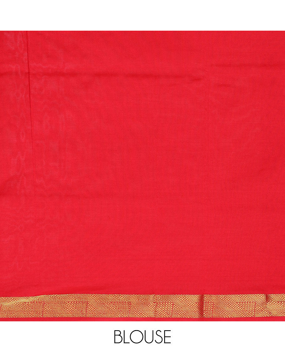 Green plain design poly cotton saree, contrast zari border & striped pallu