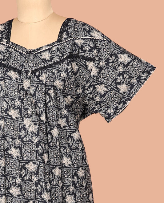 Dark Blue Cotton-Blended Nighty