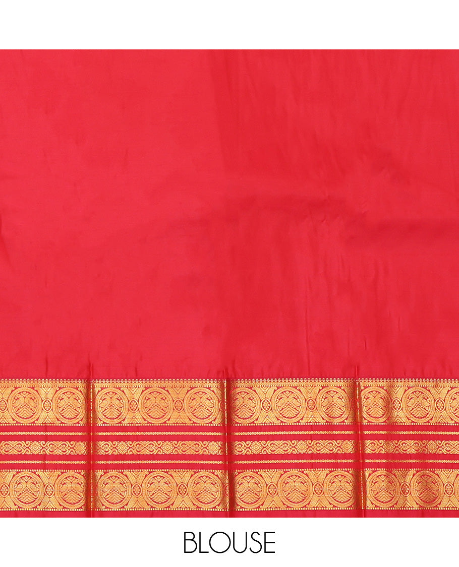 Mustard Budget Silk Saree, Accentuated with Zari Buttas, Complemented by Contrast Traditional Zari Border, a Grand Pallu and a Contrast Blouse