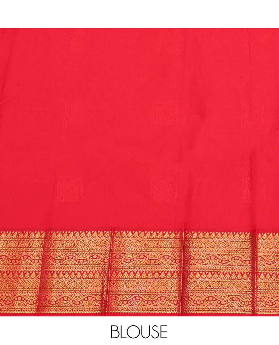 Violet Budget Silk Saree, Spotlighted with Peacock Buttas, a Contrast Traditional Zari Border, Grand Pallu, and a Contrast Blouse