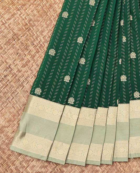 Green Budget Silk Saree, Steeped in Richness of Zari Buttas, a Contrast Traditional Zari Rettai Pettu Border, Grand Pallu, and a Contrast Blouse