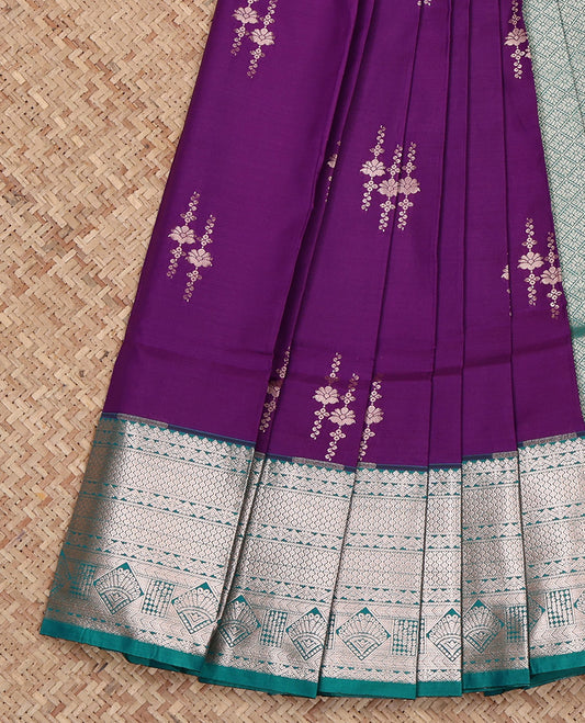 Purple Budget Silk Saree, Beautified with Zari Buttas All Over Its Body, Complemented by a Contrast Traditional Zari Design Border, Grand Jaal Pallu, and Paired with a Contrast Blouse