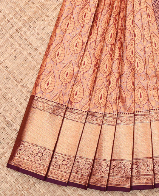 Peach Budget Silk Saree, Delicately Woven with Jacquard Design, Complemented by a Contrast Traditional Zari Border, Jaal Pallu, and Contrast Blouse