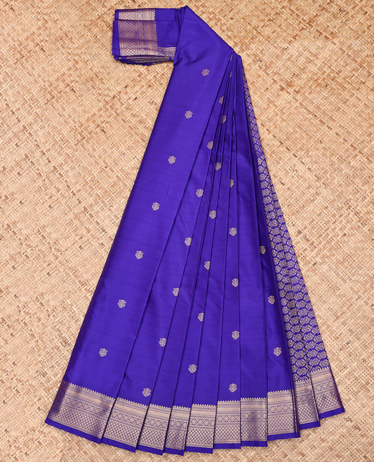 Royal Blue Budget Silk Saree, Ornamented with Zari Buttas, Highlighted by a Traditional Zari Border, Intricate Pallu, and a Matching Blouse