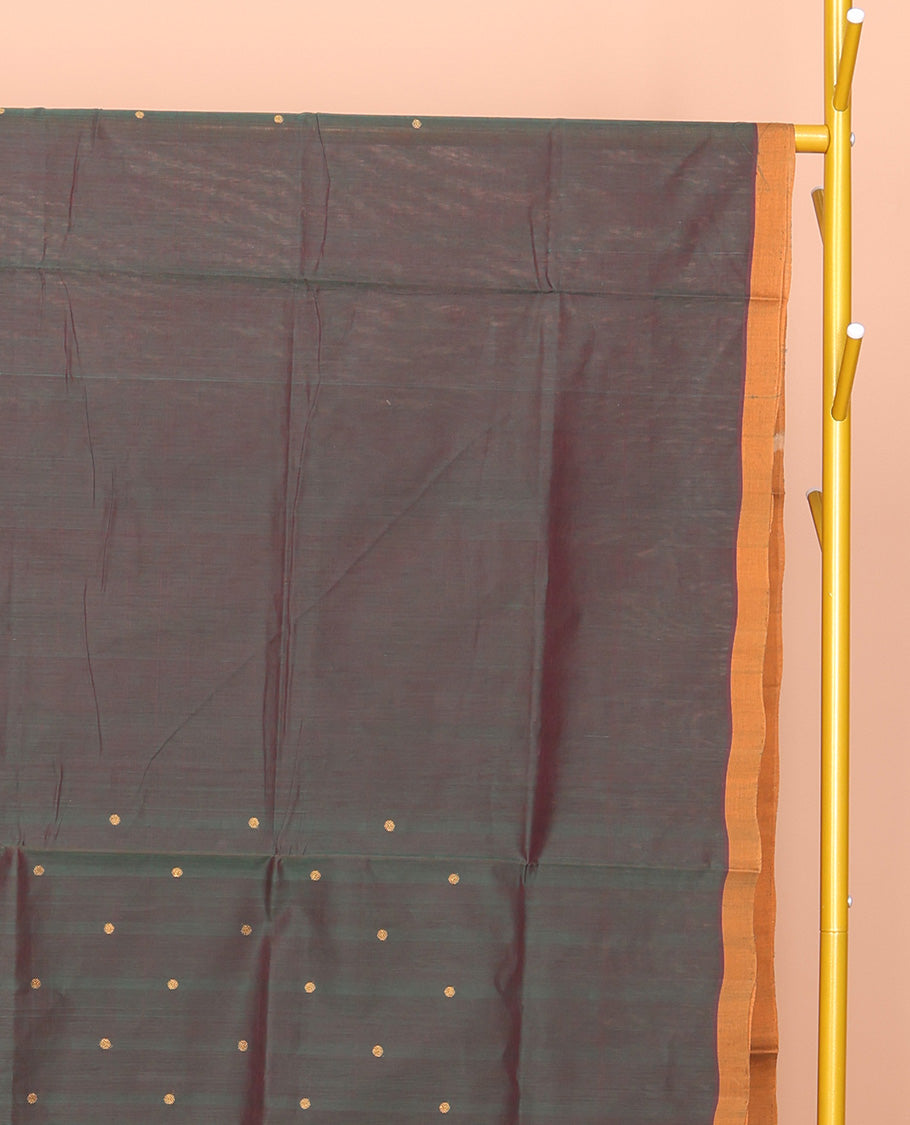 Green Venkatagiri Cotton Saree Prettified with Buttas, a Contrast Zari-Thread Border, Pallu of Stripes, and No Blouse