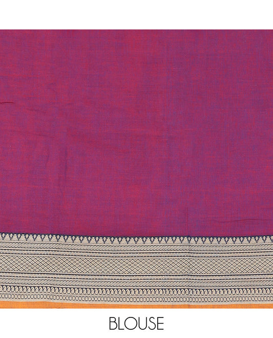 Purple plain design Narayanpet cotton saree, contrast traditional kanchi motifs, thread-woven border & striped pallu
