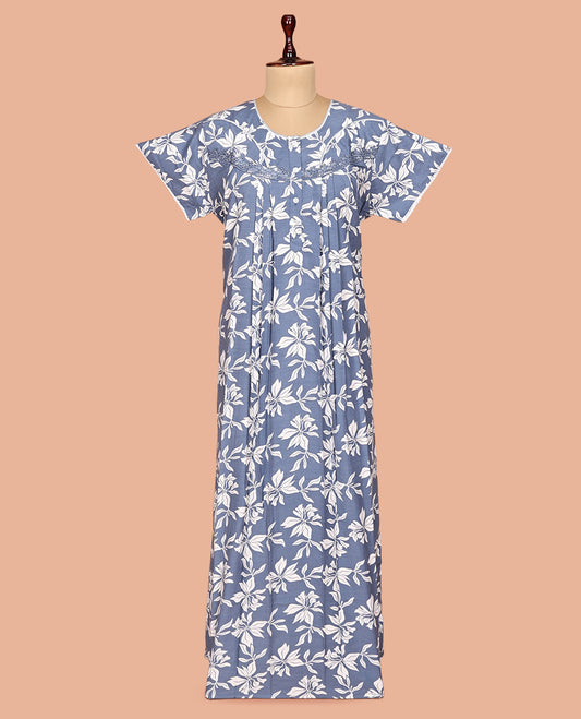 Grey Cotton-Blended Nighty