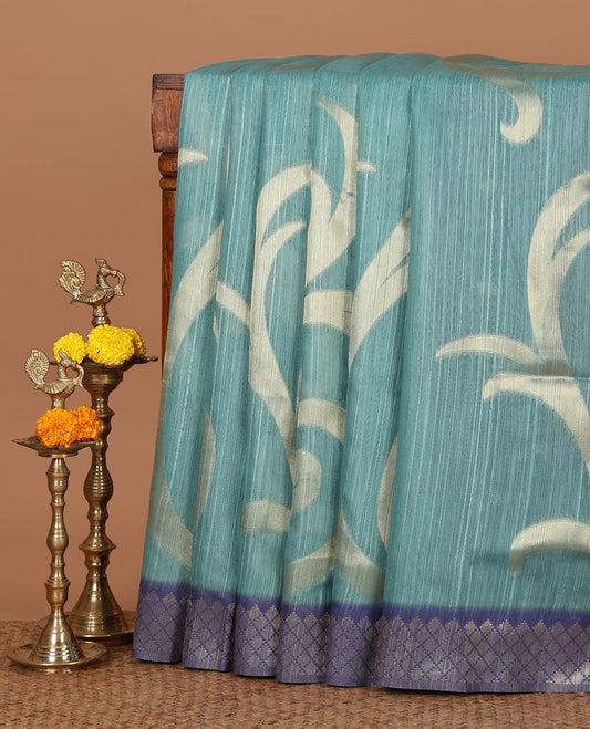 Rama green zari jaal-patterned Burberry silk saree, contrast diamond-patterned zari border, jaal pallu & zari design blouse