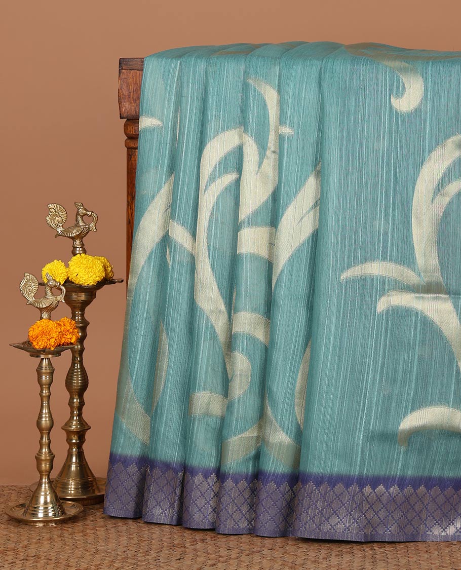 Rama green zari jaal-patterned Burberry silk saree, contrast diamond-patterned zari border, jaal pallu & zari design blouse