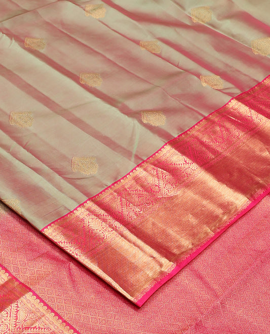 Green dual-tone zari buttas Vasundhara silk mix, contrast traditional motifs zari woven border, and contrast jaal pallu