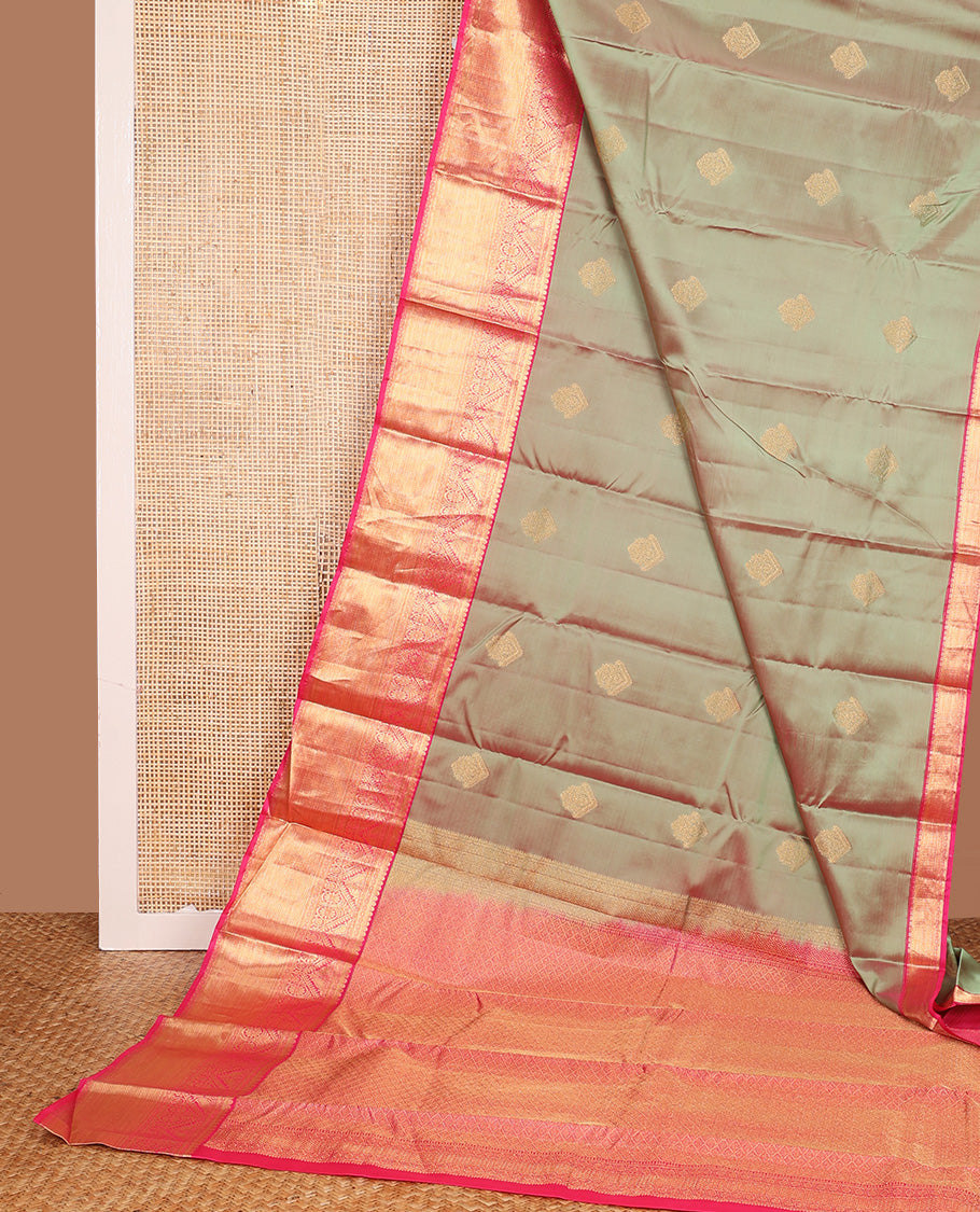Green dual-tone zari buttas Vasundhara silk mix, contrast traditional motifs zari woven border, and contrast jaal pallu