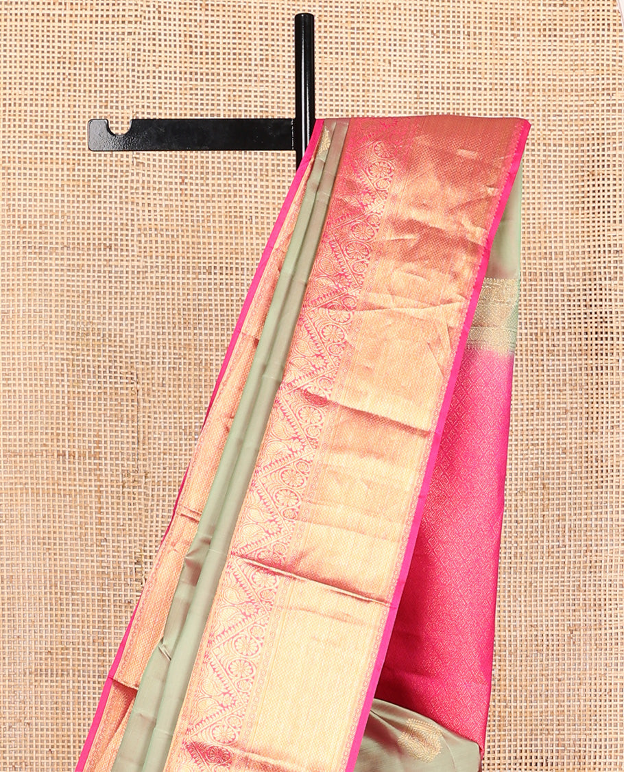 Green dual-tone zari buttas Vasundhara silk mix, contrast traditional motifs zari woven border, and contrast jaal pallu