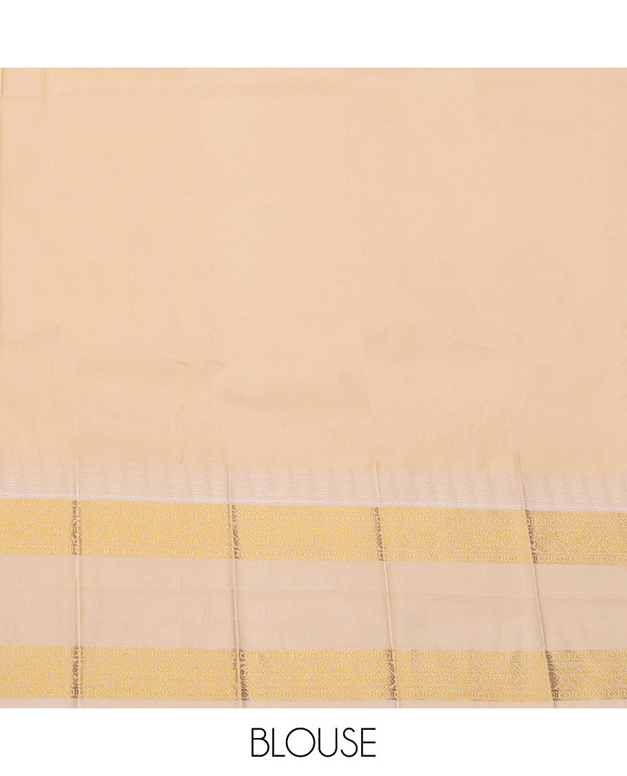 Orange Budget Silk Saree, Finely Crafted with Zari Buttas, Complemented by a Contrast Traditional Zari Rettai Pettu Border, Grand Pallu, and a Contrast Blouse