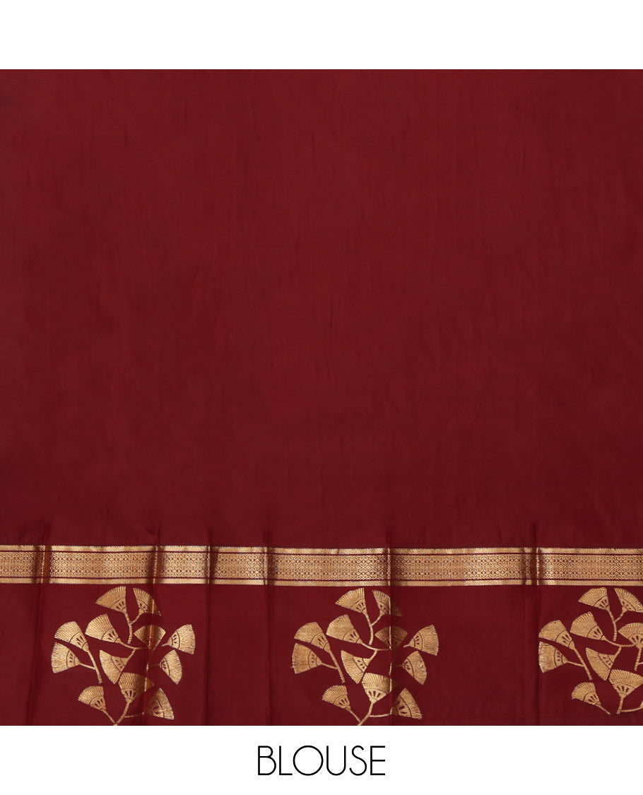 Blue Budget Silk Saree, Highlighted with Zari Buttas, Complemented by a Contrast Traditional Zari Border, Grand Pallu, and a Contrast Blouse