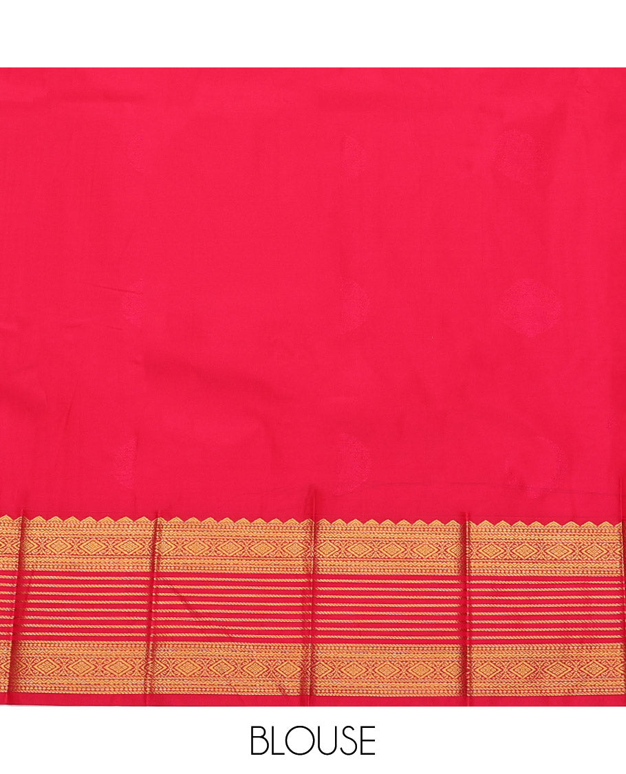 Blue Budget Silk Saree, Woven with Zari Buttas, Complemented by a Contrast Traditional Zari Border, Grand Pallu, and Contrast Blouse