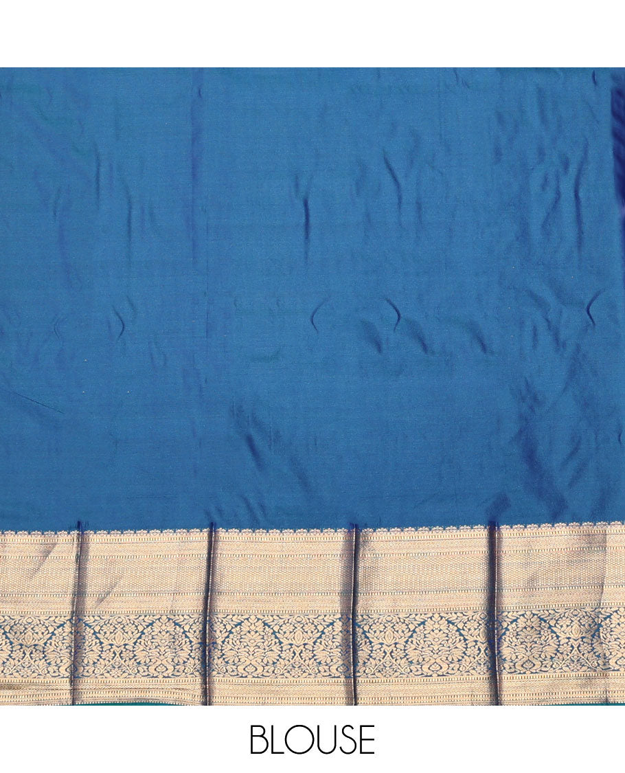 Green Budget Silk Saree, Embellished with Zari Buttas, Complemented by Contrast Traditional Zari Border, a Grand Pallu and a Contrast Blouse