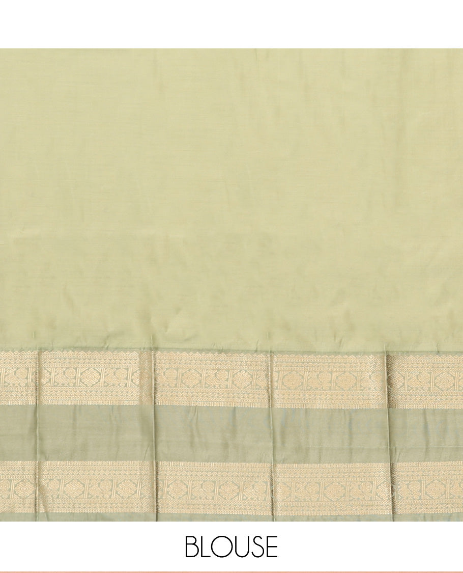 Green Budget Silk Saree, Steeped in Richness of Zari Buttas, a Contrast Traditional Zari Rettai Pettu Border, Grand Pallu, and a Contrast Blouse