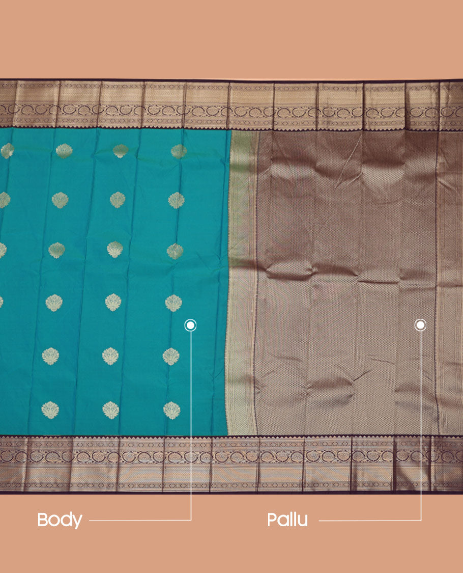 Blue Budget Silk Saree, Graced with Zari Buttas, Complemented by Contrast Traditional Zari Border, a Grand Pallu and a Contrast Blouse