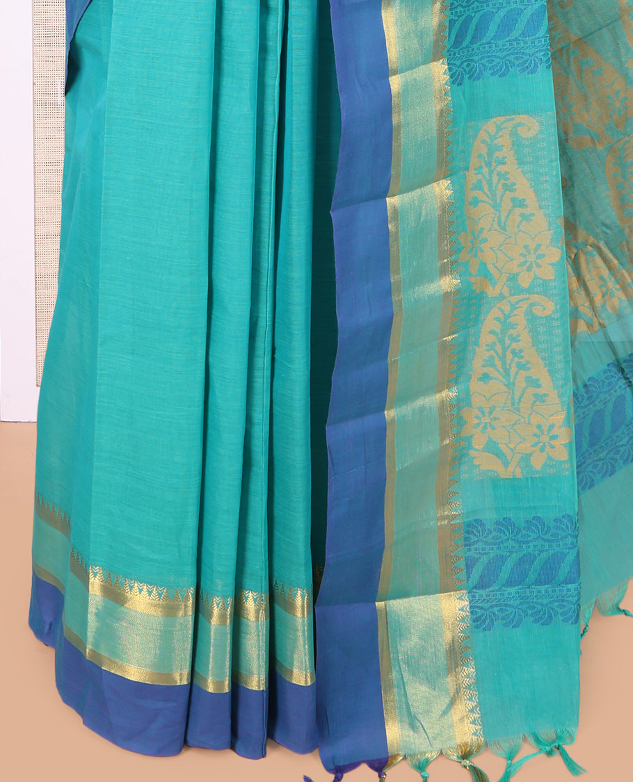 Blue Plain Kanchi Cotton Saree