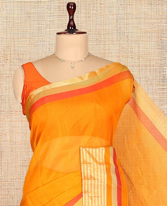 Orange Plain Silk Cotton Saree