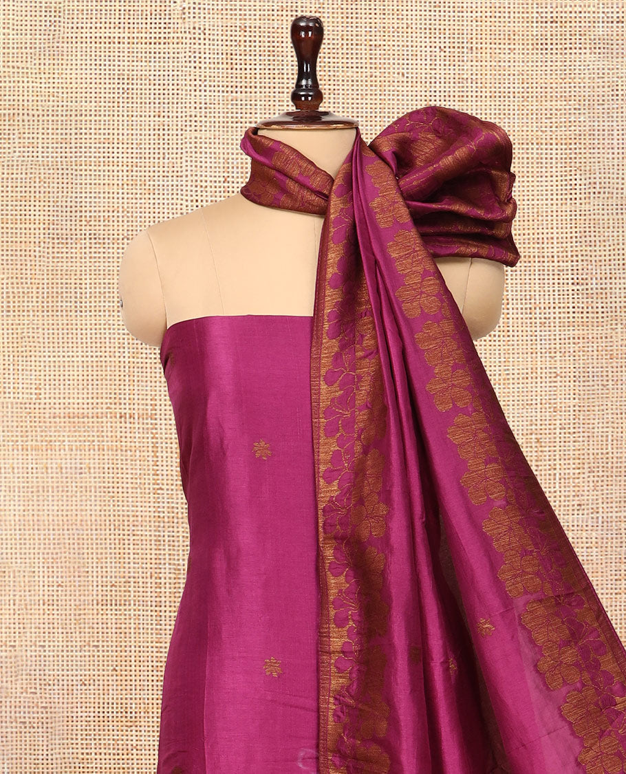 Purple Semi Silk Material Chudidar Set, Adorned with Copper Zari Intricate Design Woven Top, a Santoon Bottom, Matching Dupatta