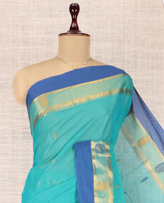 Blue Plain Kanchi Cotton Saree