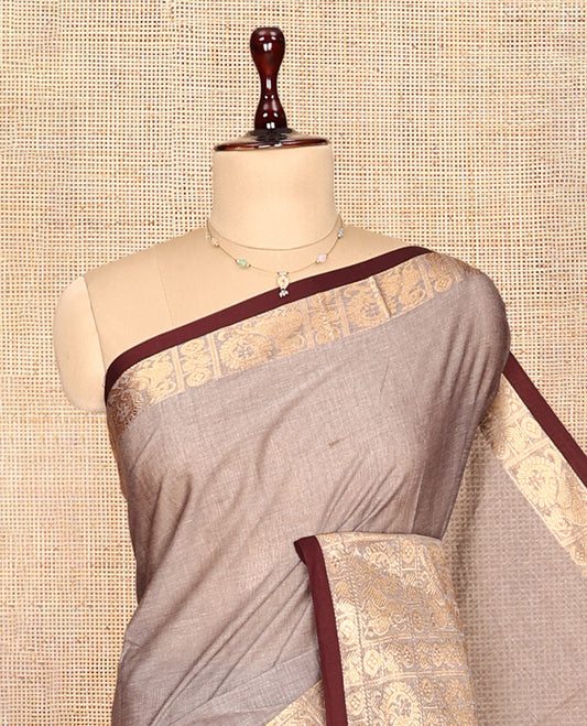 Grey Plain Chettinad Cotton Saree
