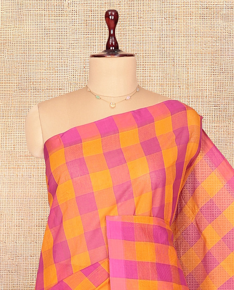 Borderless Pink-Orange Mangalagiri Cotton Saree