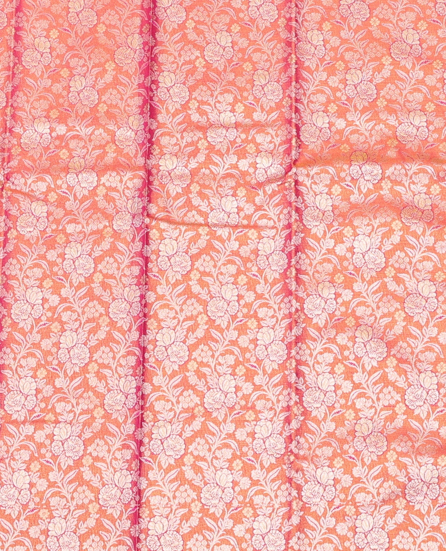 Pink Art Silk Half-Saree, Ornamented with Floral Jacquard Design, Contrast Traditional Zari Border, and Paired with a Matching Blouse