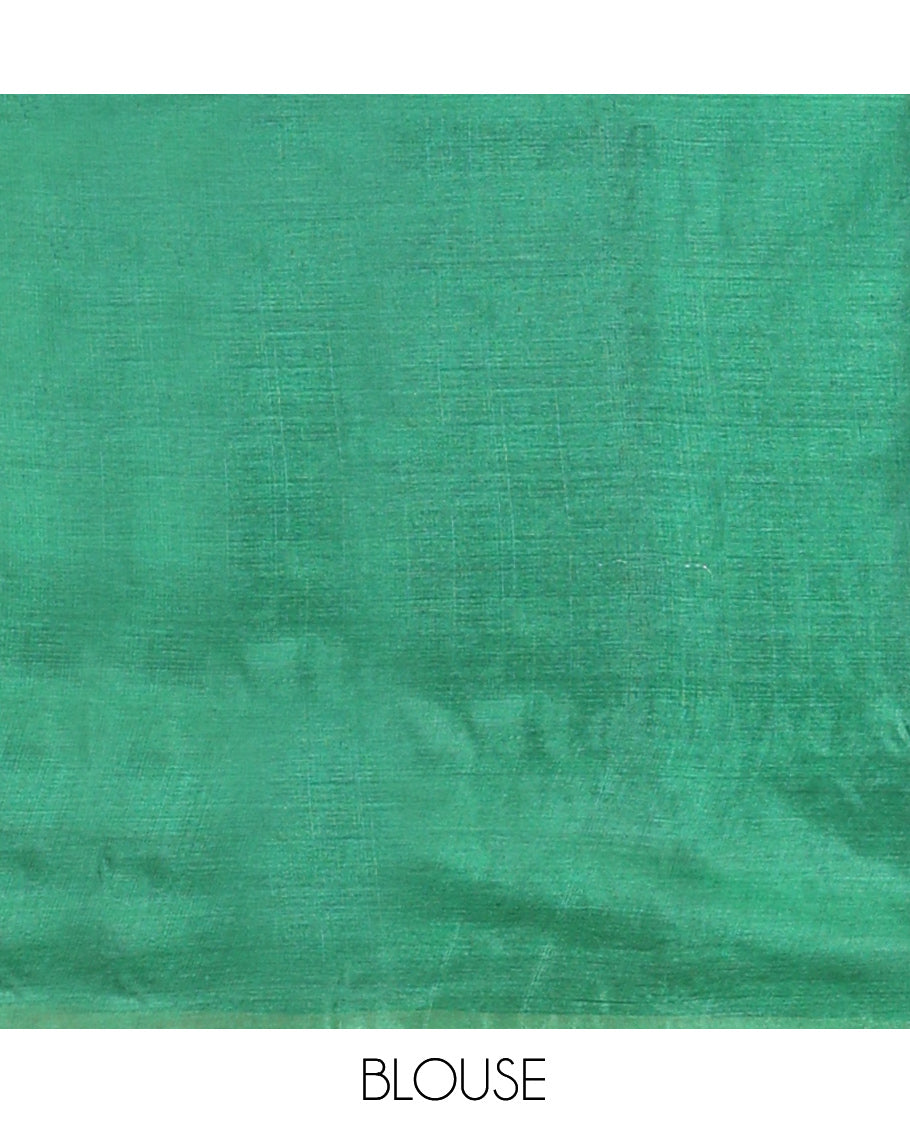 Green Tussar Silk Saree, Elevated with Zari Buttas, a Traditional Zari Border, Jaal Pallu, and a Contrast Blouse