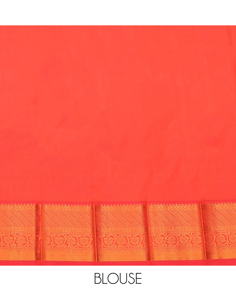 Orange Budget Silk Saree, Bedecked with Zari Buttas and Checks All Over Its Body, Highlighted by a Traditional Zari Design Border, Ogee-Patterned Pallu, and Paired with a Matching Blouse