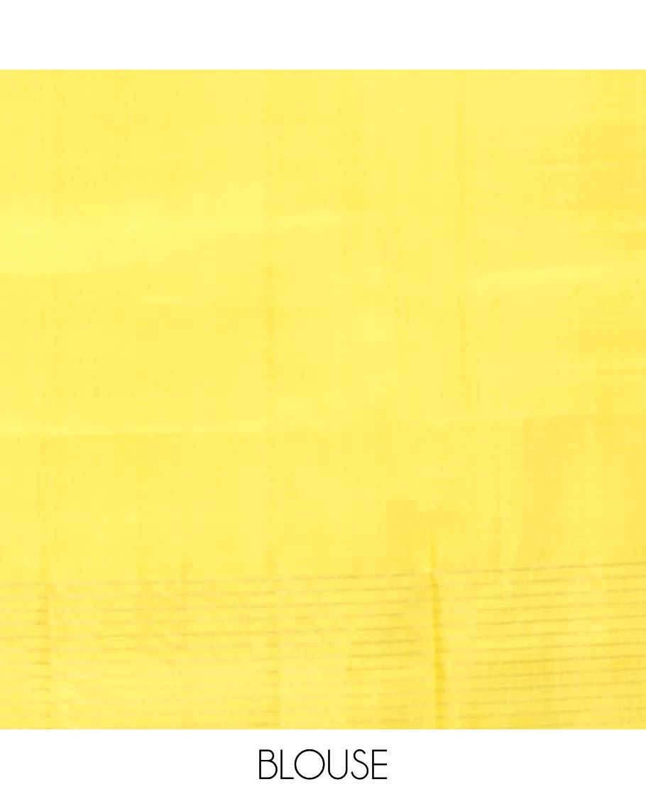 Yellow Mayuri Soft Silk Saree, Sparsely Sparkled with Malli Mokku Buttas All Over Its Body, Highlighted by Zari Striped Border, Pallu of Intricate Designs, and Paired with a Matching Blouse