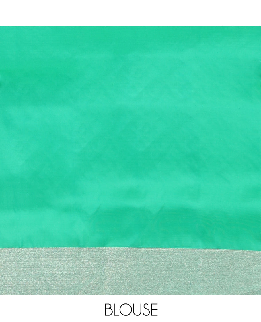 Orange Semi Uppada Saree, Enriched with Zari Buttas, a Bavanji Border, Contrast Intricate Pallu, and a Contrast Blouse