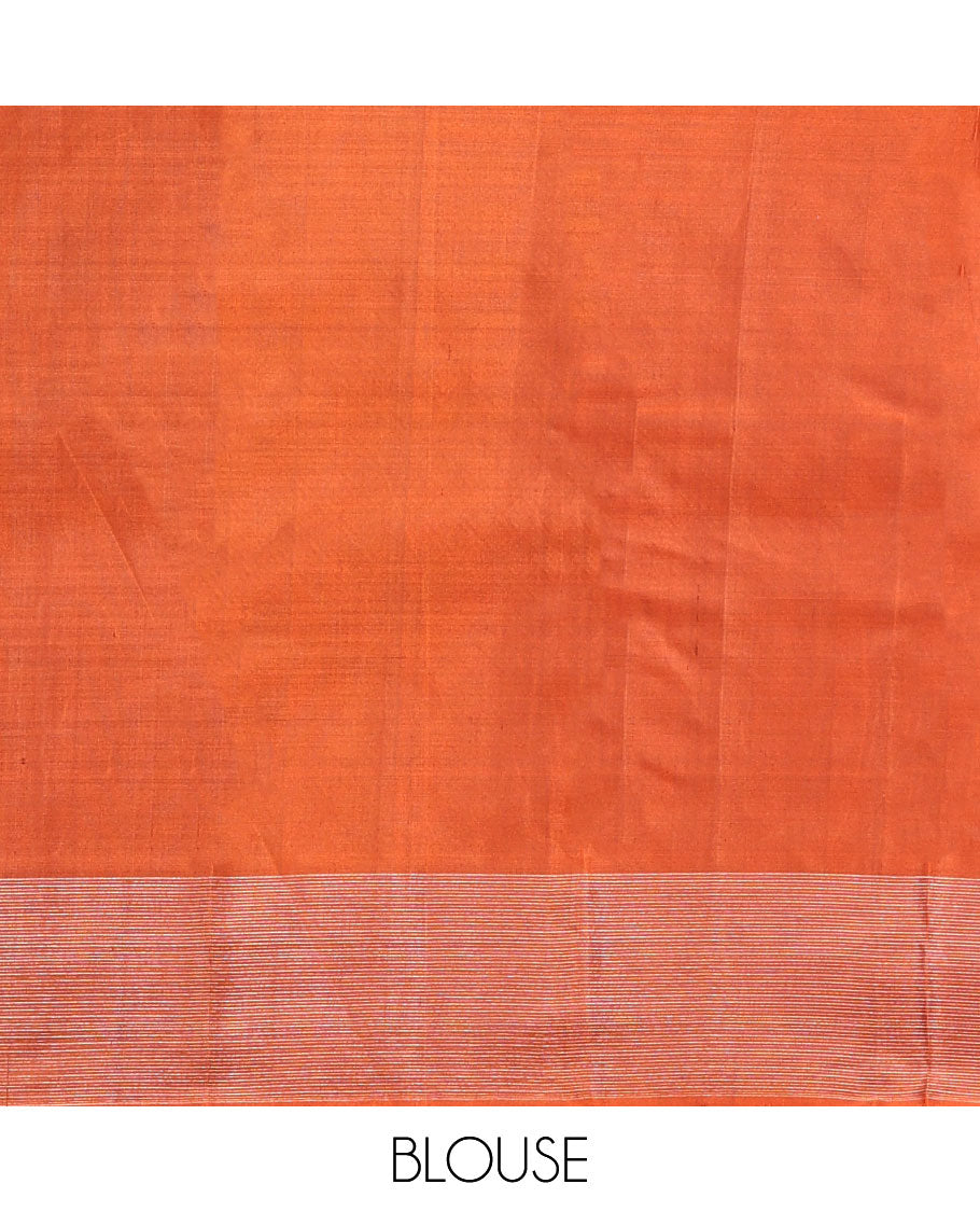 Brown Kanchipuram Silk Saree, Embellished with Floral Buttas, Complemented By Contrast Zari Border, Grand Jaal Pallu, and a Contrast Blouse