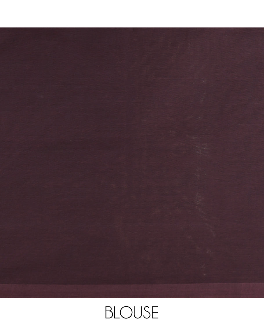 Purple Coimbatore Cotton Saree, Featuring Paisley Buttas on Its Body, a Contrast Border, Pallu of Ogee Design, and Paired with a Contrast Blouse