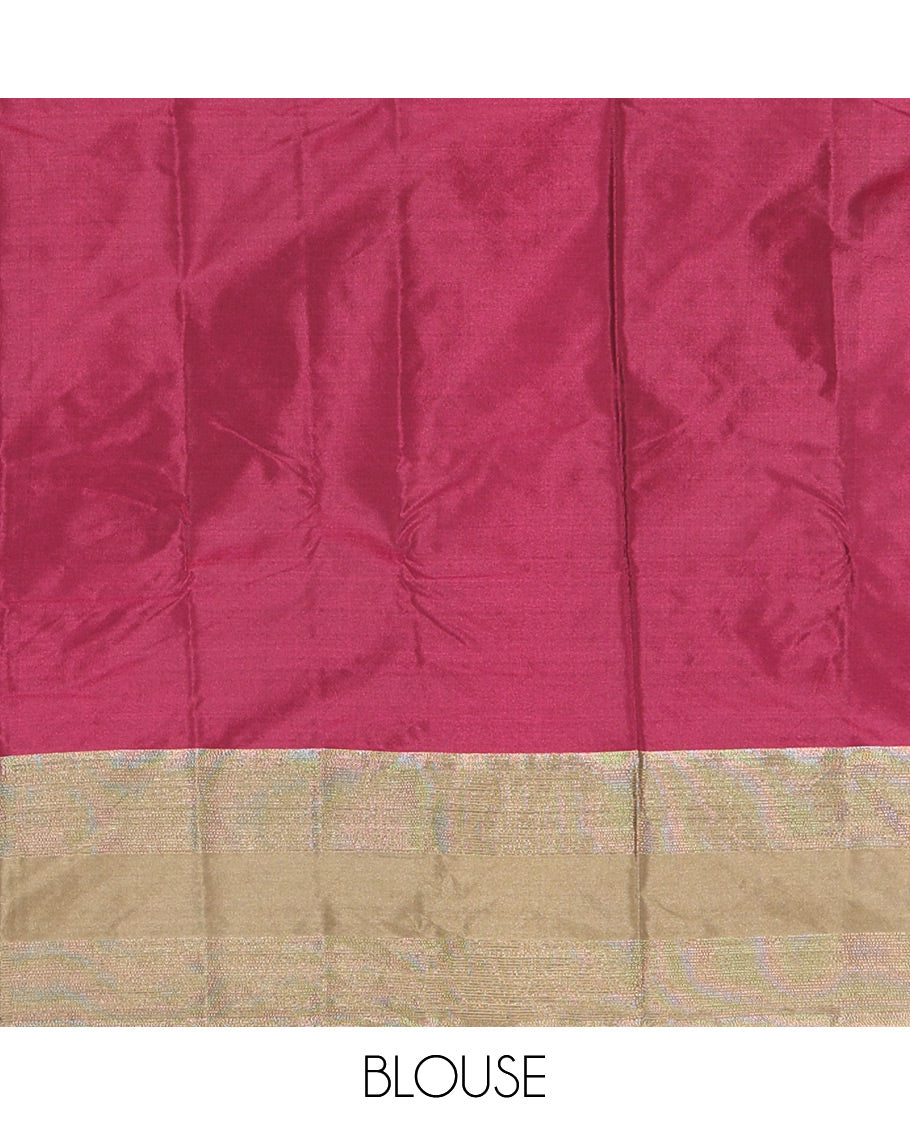 Purple Plain Semi-Soft Silk Saree, Complemented by a Contrast Horizontally Zari Striped Border, Sparsely Striped Pallu, and a Matching Blouse
