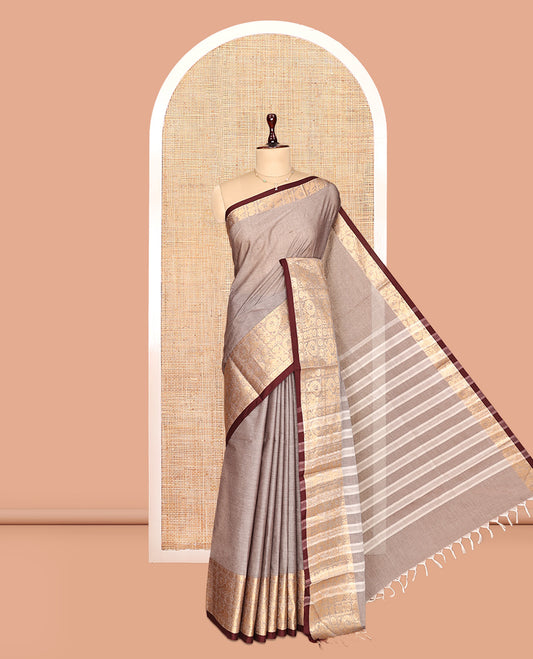 Grey Plain Chettinad Cotton Saree