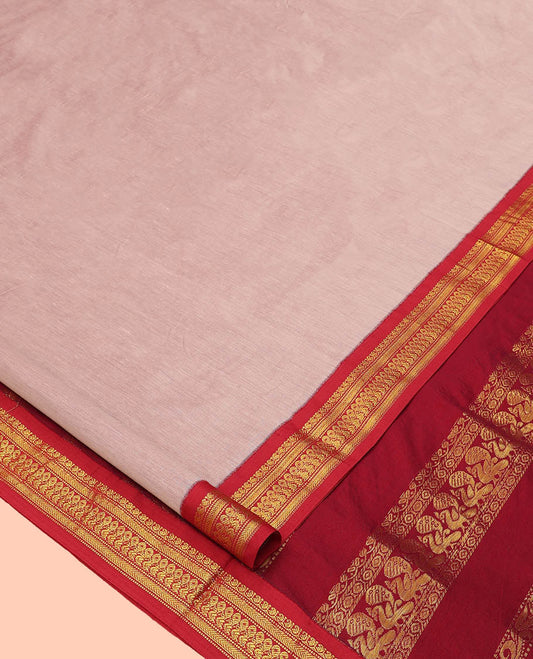 Grey Plain Nine Yard Cotton Saree, Complemented by Contrast Traditional Zari Design Border, Pallu of Traditional Designs, and Comes Without a Blouse