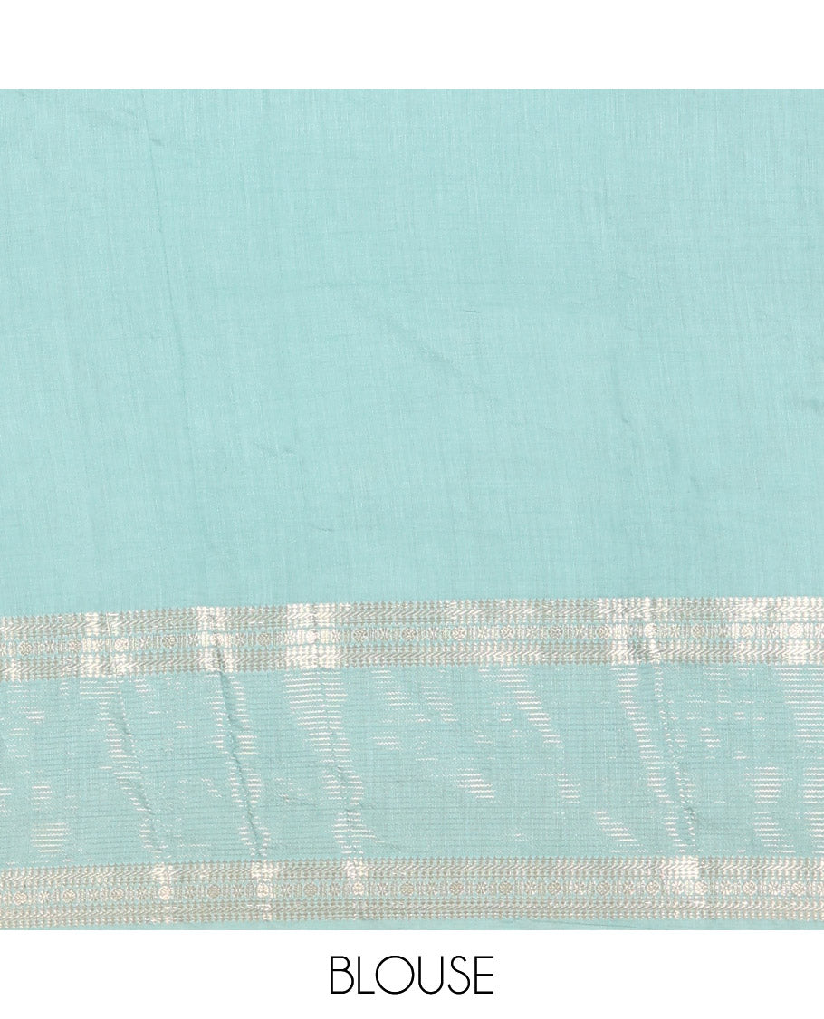 Purple plain Assam silk saree, contrast traditional zari border of rudraksham motifs, zari striped pallu, and a contrast zari bordered blouse