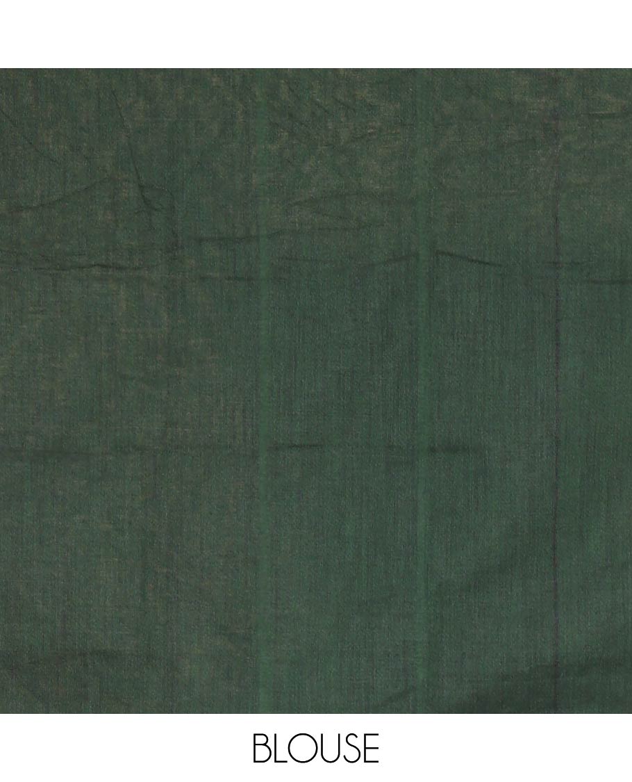 Borderless Green Khadi Cotton Saree, Delicately Woven with Flower Motifs Embroidery All Over Its Body, a Self-Pallu, and Paired with a Matching Blouse