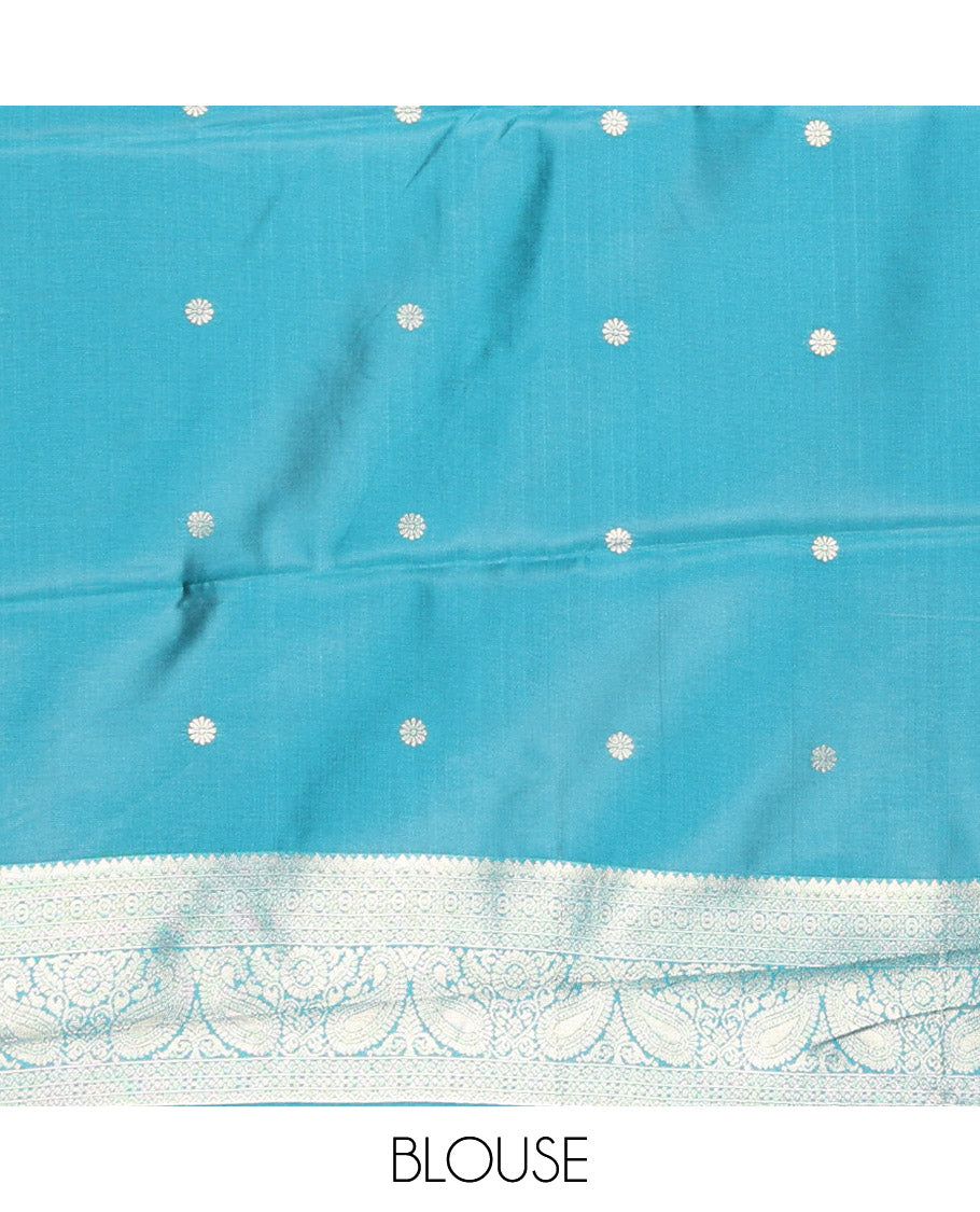 Lavender Zari Checked Litchi Saree with Contrast Ganga-Jamuna Border, Grand Pallu, and a Contrast Blouse