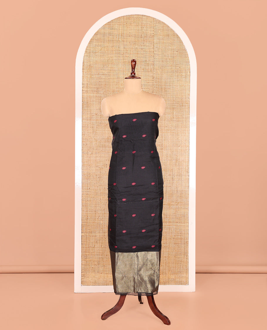 Black Semi-Linen Material Churidar, Delicately Woven with Thread Buttas Skirt, a Plain Bottom, and a Thread Buttas Dupatta