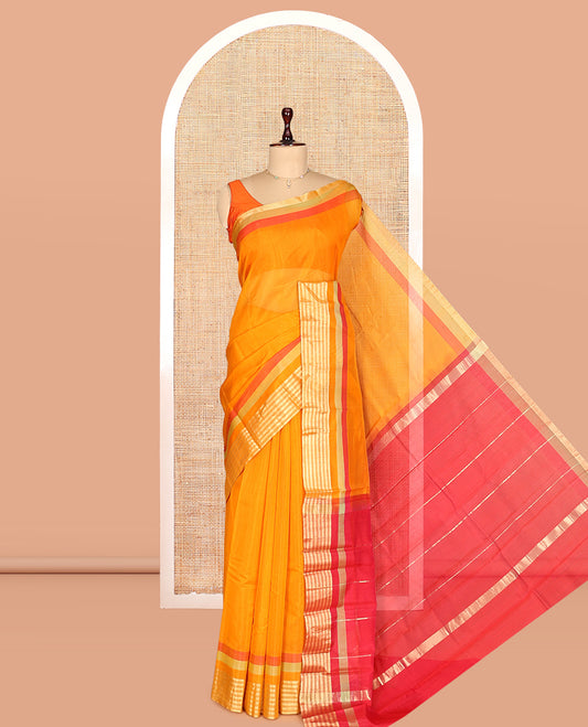 Orange Plain Silk Cotton Saree
