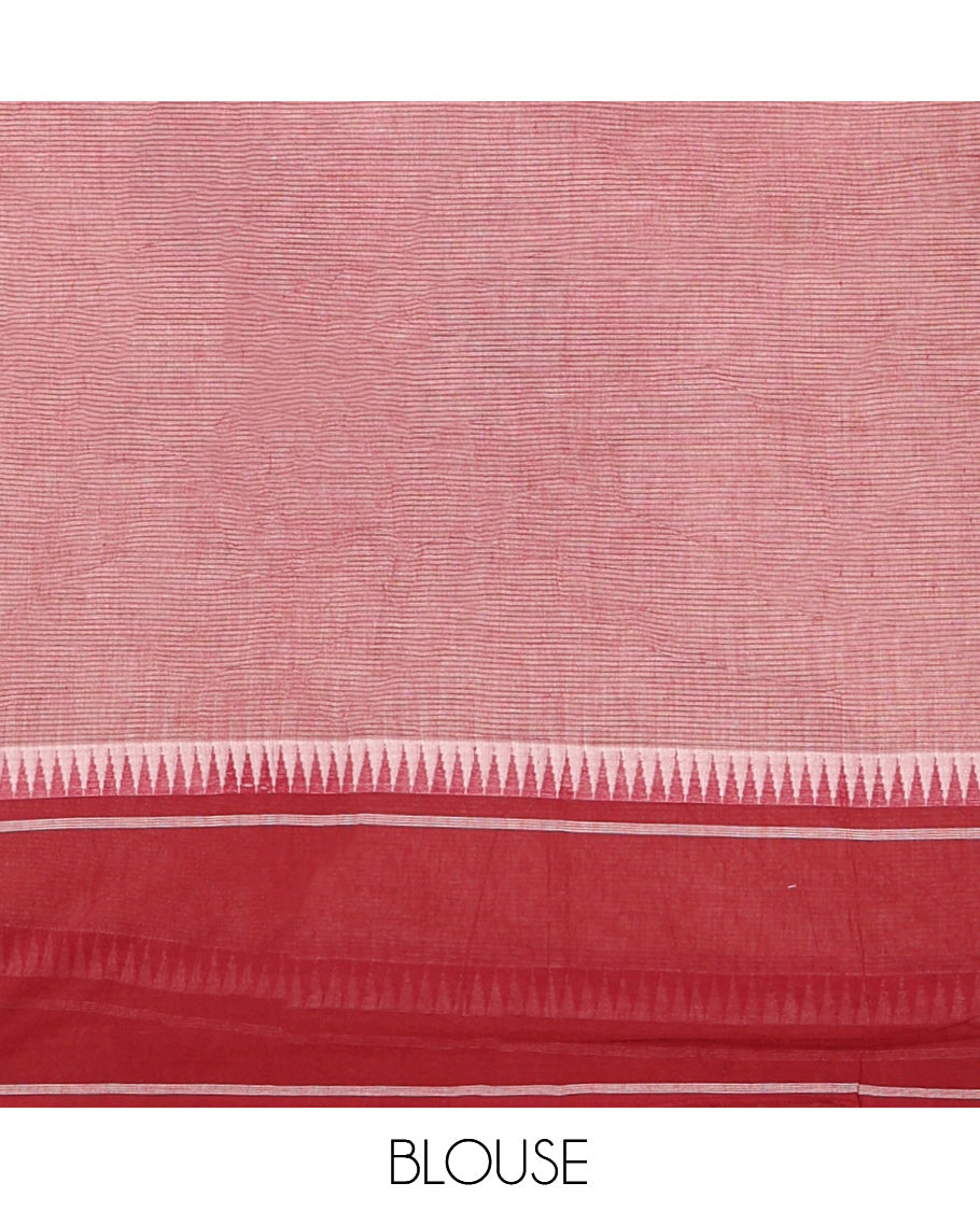 Sandal-Red Andhra Cotton Saree, Artfully Printed with a Floral Print, a Contrast Temple Border, Pallu of Floral Print, and Contrast Blouse