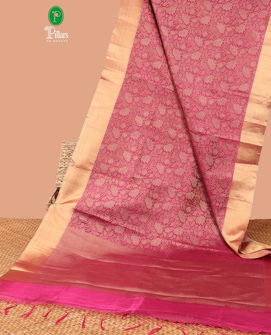 Pastel pink royal thread saree banaras tissue silk saree with contrast kashav border & tissue pallu along with pink brocade blouse