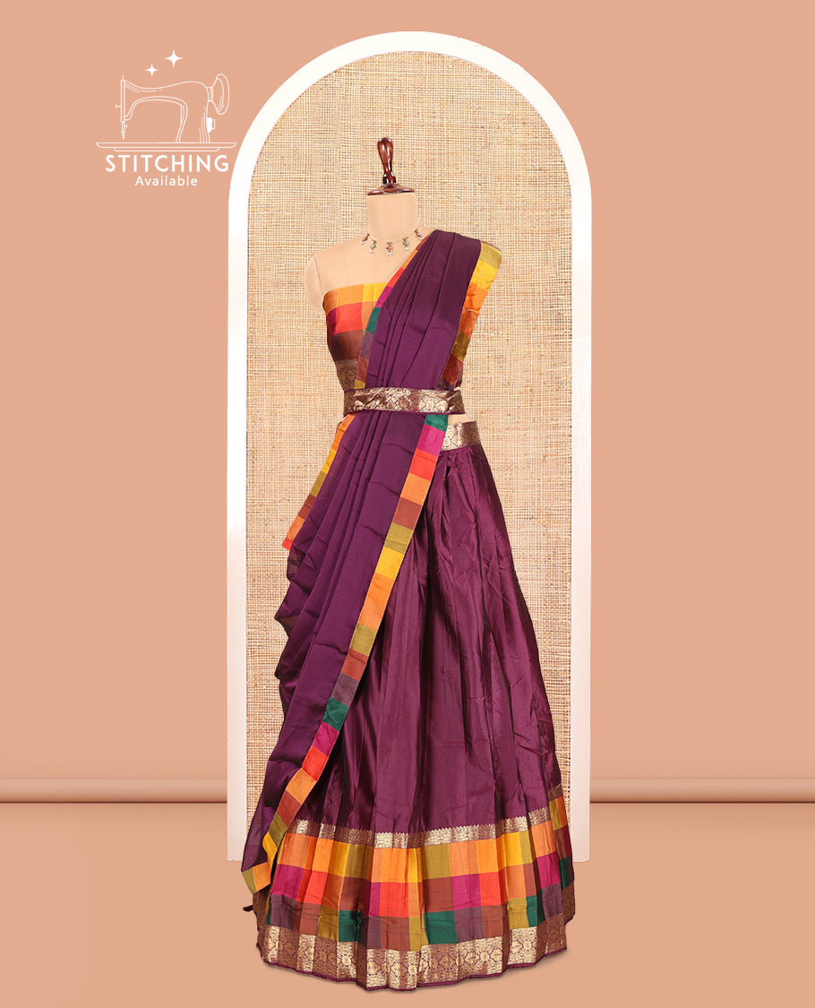 Wine Semi-Silk Half-Saree