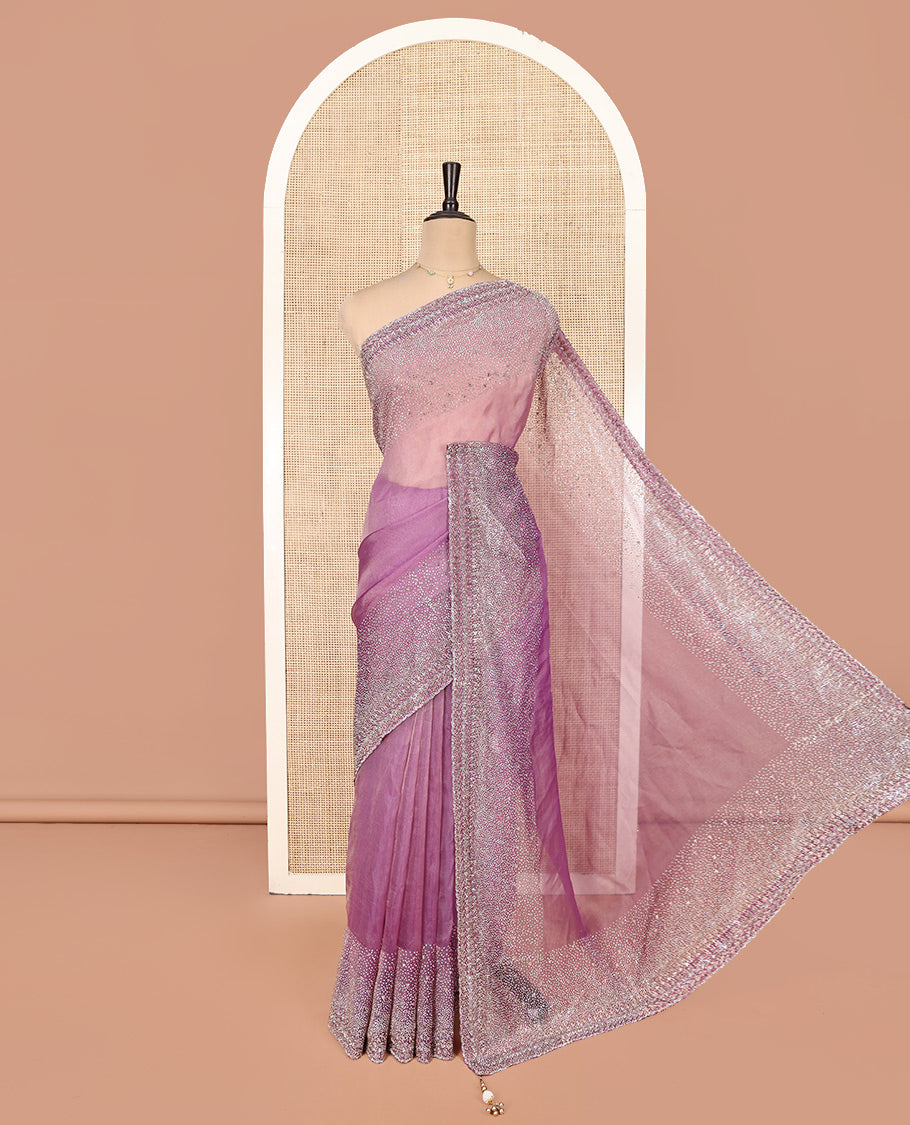 Lavender Fendi Silk Saree with Swarovski Stonework Border, and a Stonework Blouse