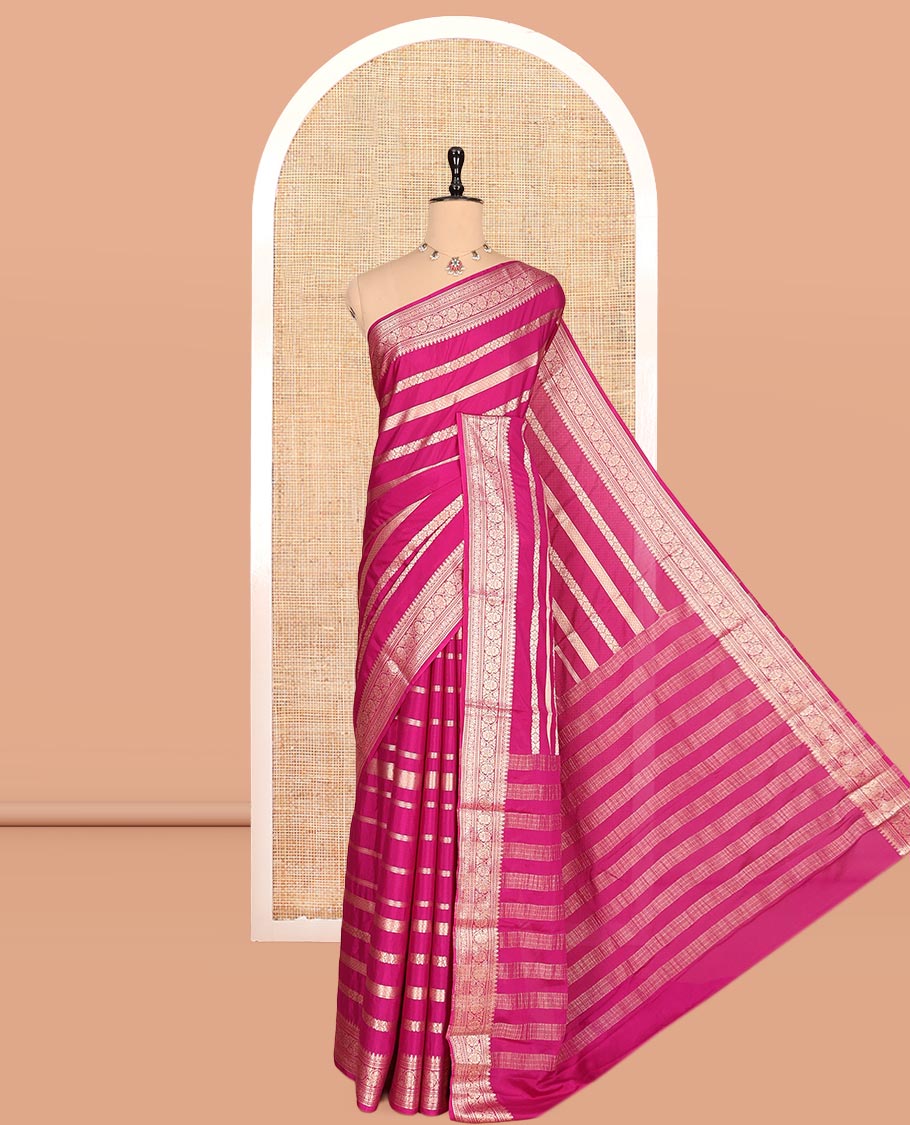 Magenta Zari Design Mysore Silk Saree, a Traditional Zari Border, Zari Striped Pallu, and a Matching Blouse
