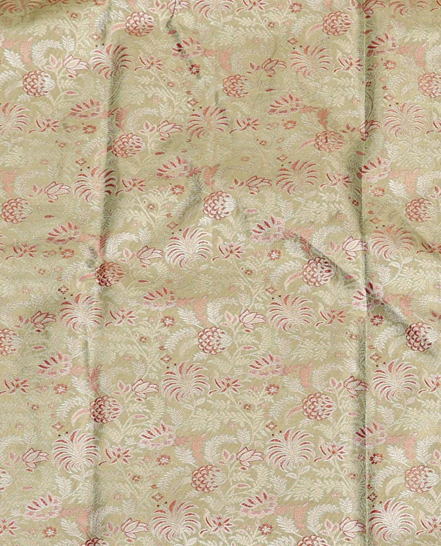 Pale Green Art Silk Half-Saree, Embellished with Jacquard Design, Contrast Traditional Zari Border, Paired with a Contrast Jacquard Blouse, and an Intricate Dhavani