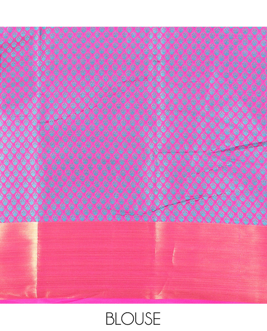 Royal Blue Semi-Organza Saree Features Pochampally Ikat Chevron Stripes, a Contrast Border, Paisley Pallu, and Contrast Blouse